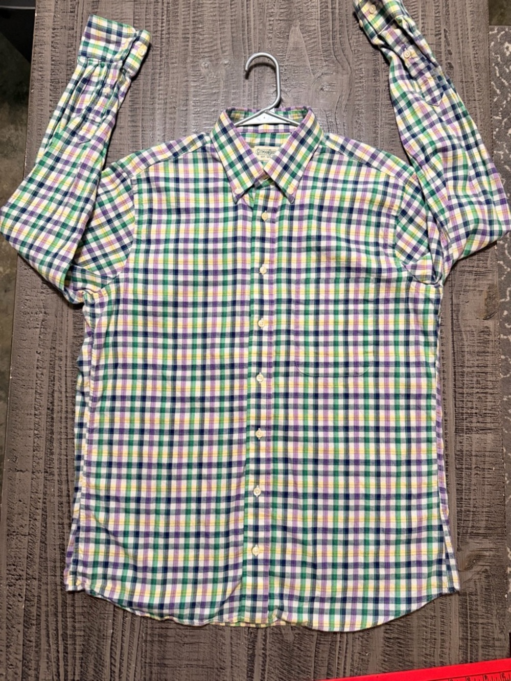 Gitman Brothers Plaid Button-Down Shirt in White, Green, Purple & Yellow